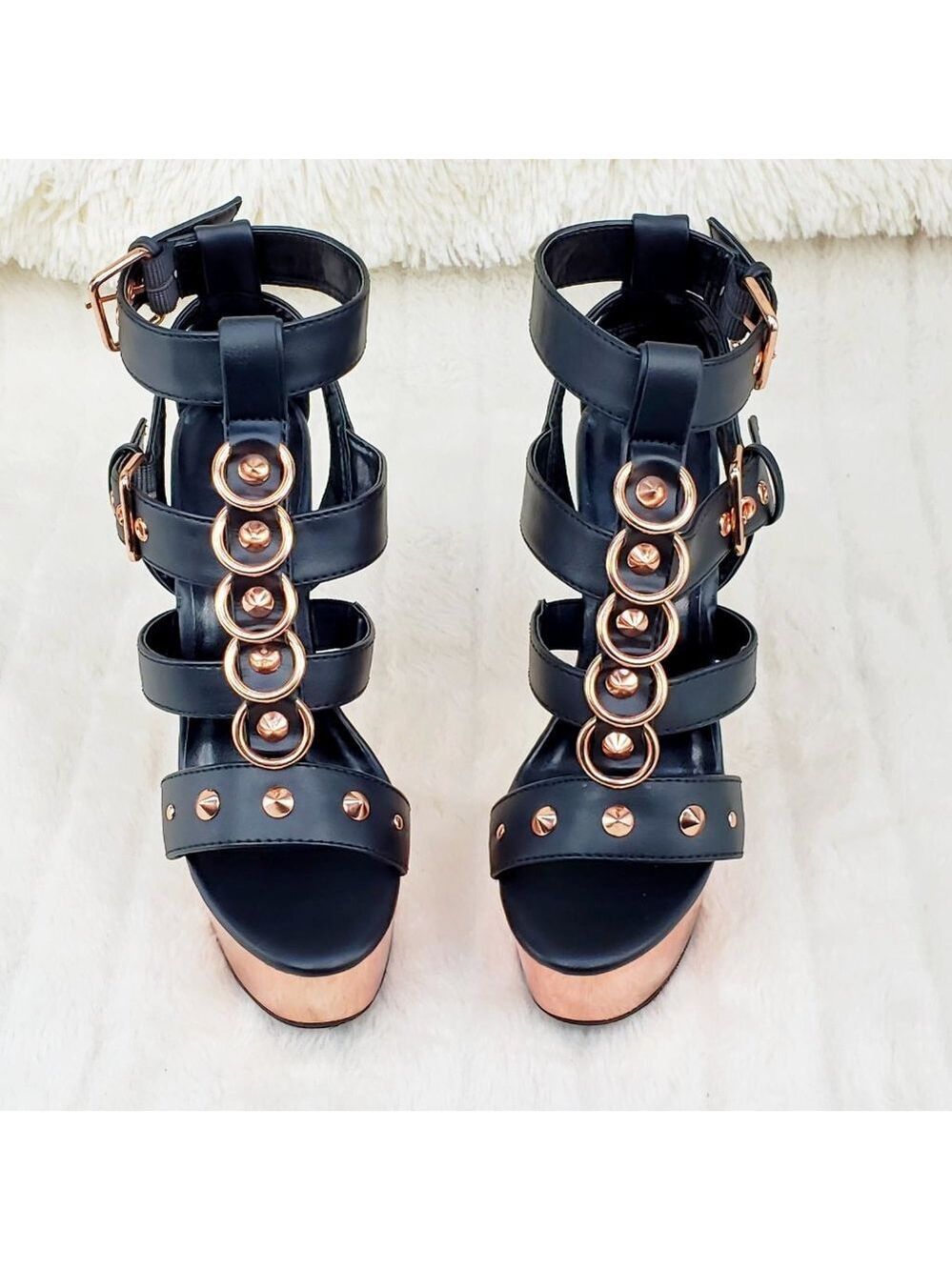 Delight 658 Rose Gold High Heel Platform Cage Sandals Shoes - Picture 2 of 14